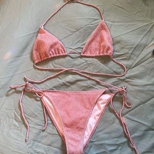Pretty Little Thing cheeky string bikini in sparkly pink
